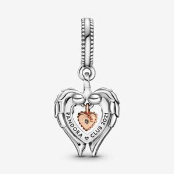 Pandora Club 2021 Angel Wings & Heart Dangle Charm - Picture 2 of 6